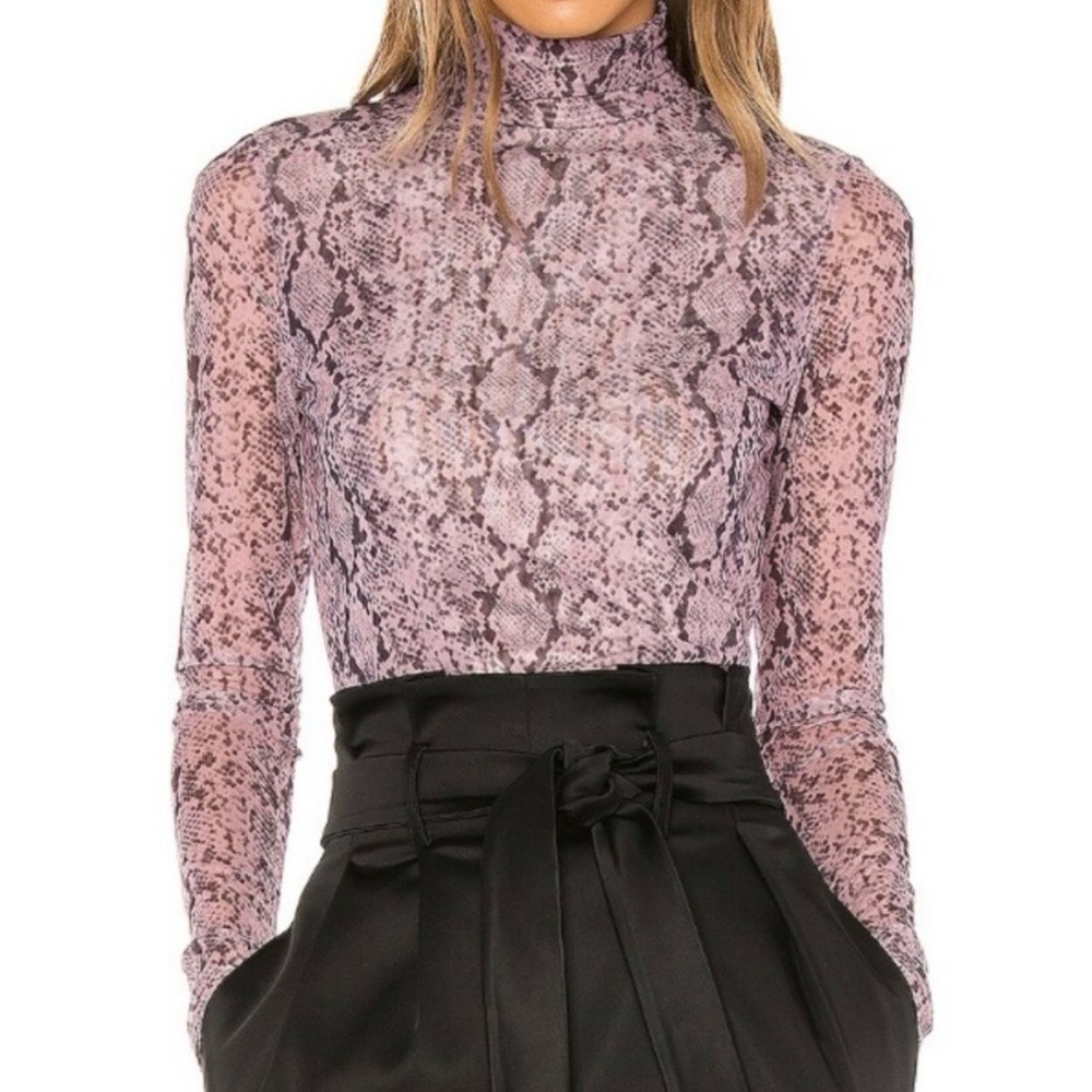 Cinq a Sept Purple Snakeskin Mesh Long Sleeve Turtleneck Top